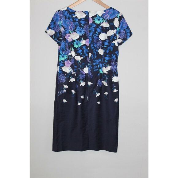 Talbots Floral Sheath Dress Blue Purple Short Sleeve Shift Women's Size 4 HW8743 - Picture 5 of 9